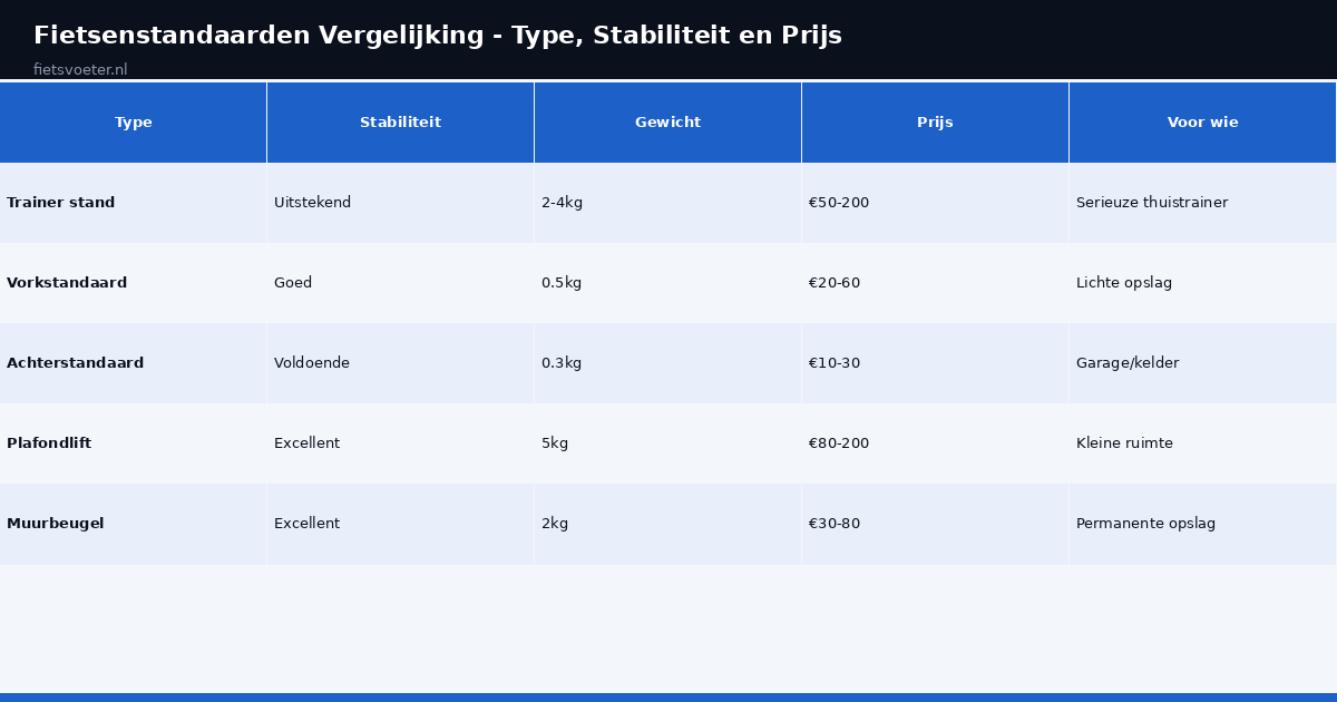Fiets montagestandaarden vergelijking type stabiliteit prijs Fietsvoeter.nl
