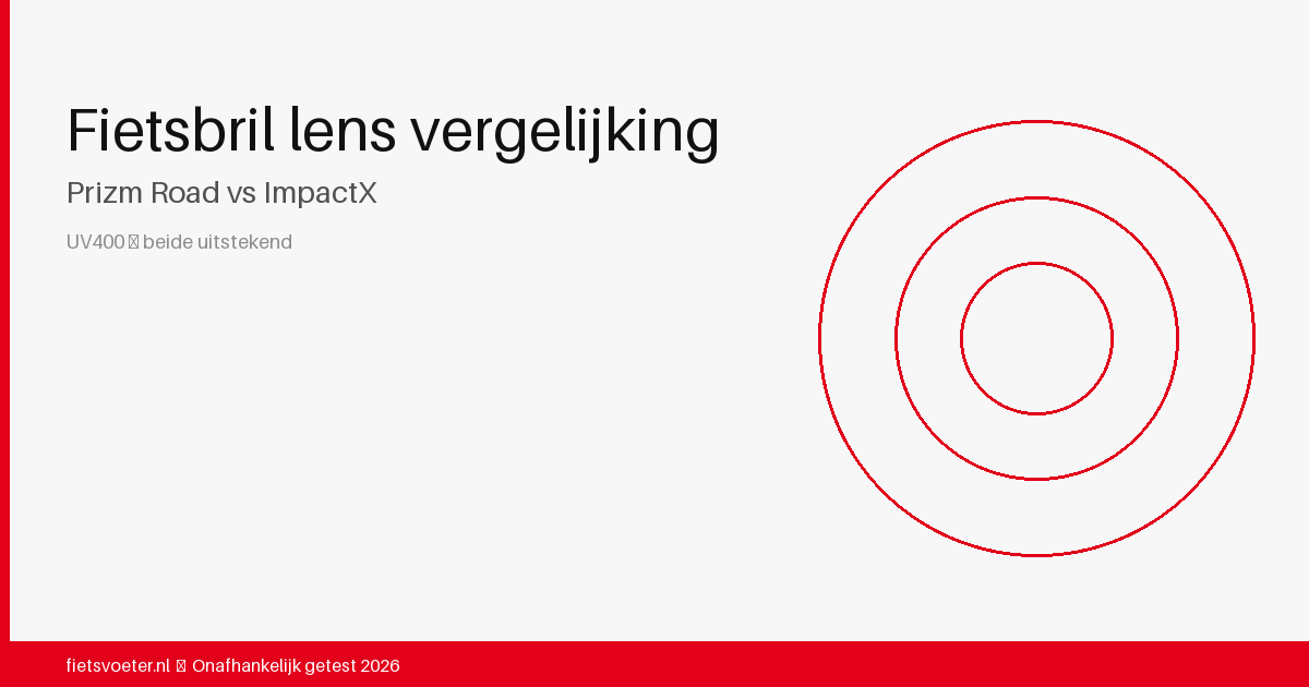 Close-up van twee fietsbril lenzen naast elkaar — Oakley Prizm Road links en Rudy Project ImpactX rechts — lenskleur vergelijking 2026