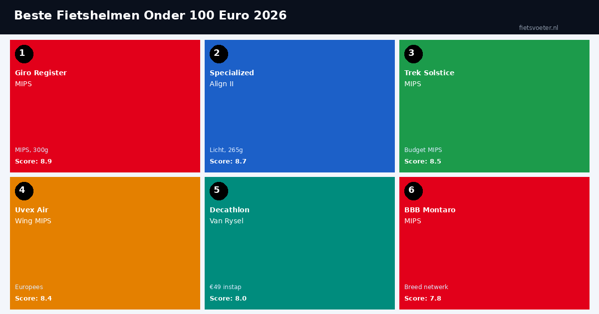 Fietshelm onder 100 euro vergelijking Giro Specialized Trek Uvex BBB score 2026 Fietsvoeter.nl