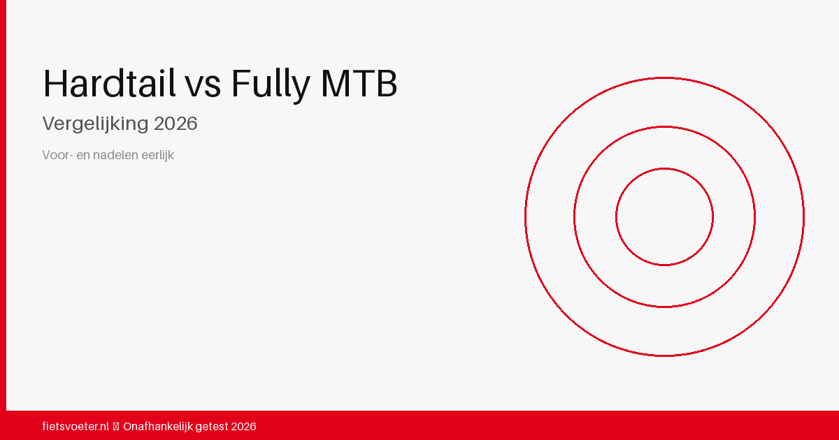 Hardtail mountainbike links zonder achtervering en fully mountainbike rechts met achtervering — MTB vergelijking 2026 Fietsvoeter.nl