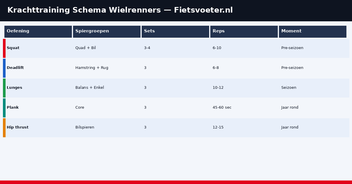 Krachttraining schema wielrenners 2026 - oefeningen gym winter Fietsvoeter.nl