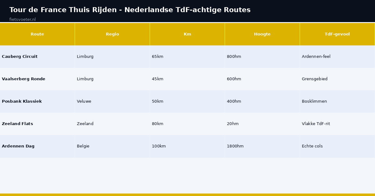 Tour de France thuis rijden routes Nederland Belgie vergelijking Fietsvoeter.nl