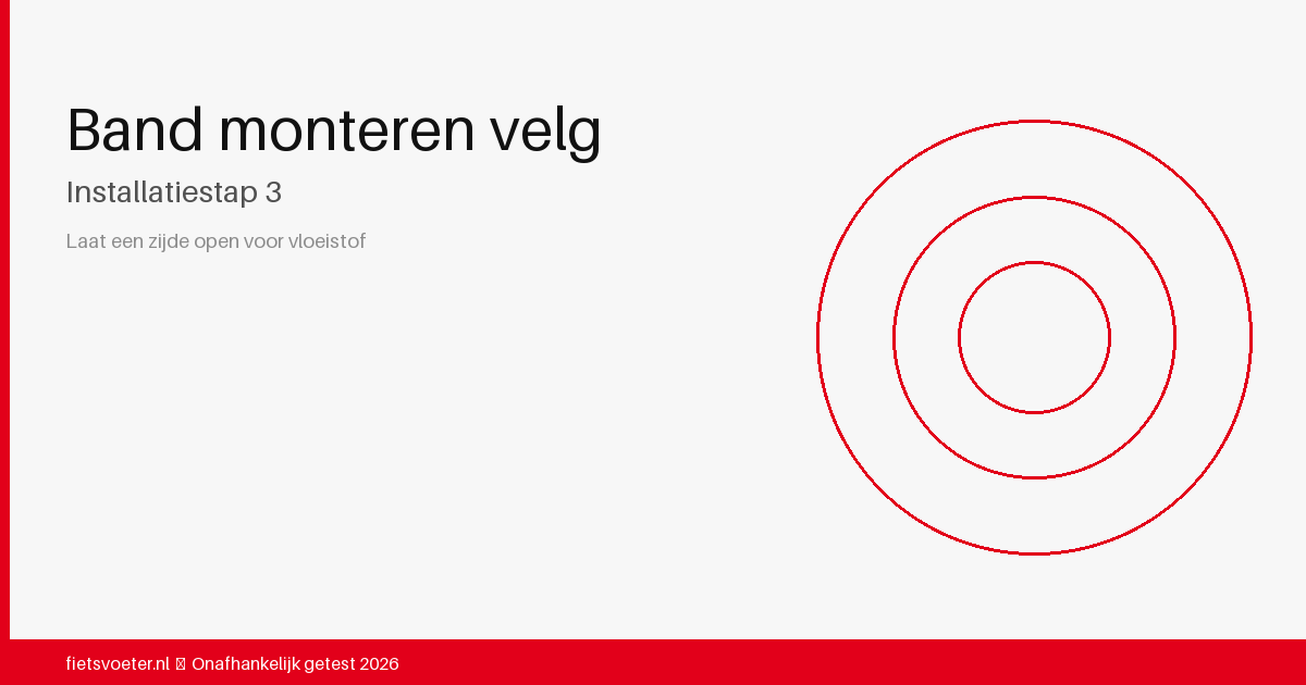 Tubeless band half gemonteerd op velg met open kant voor vloeistof toevoeging — installatiestap 3